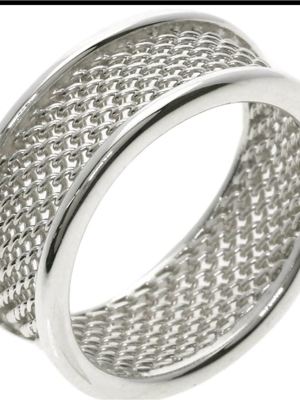 Tiffany & Co. Somerset Mesh Ring in sterling silver (.925) w/blue pouch